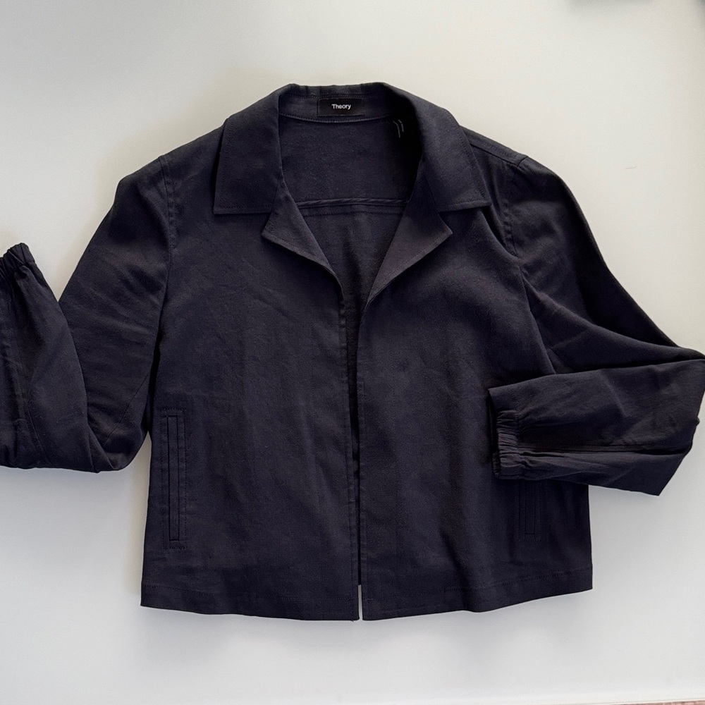 Theory Navy Cropped Shirt Jacket